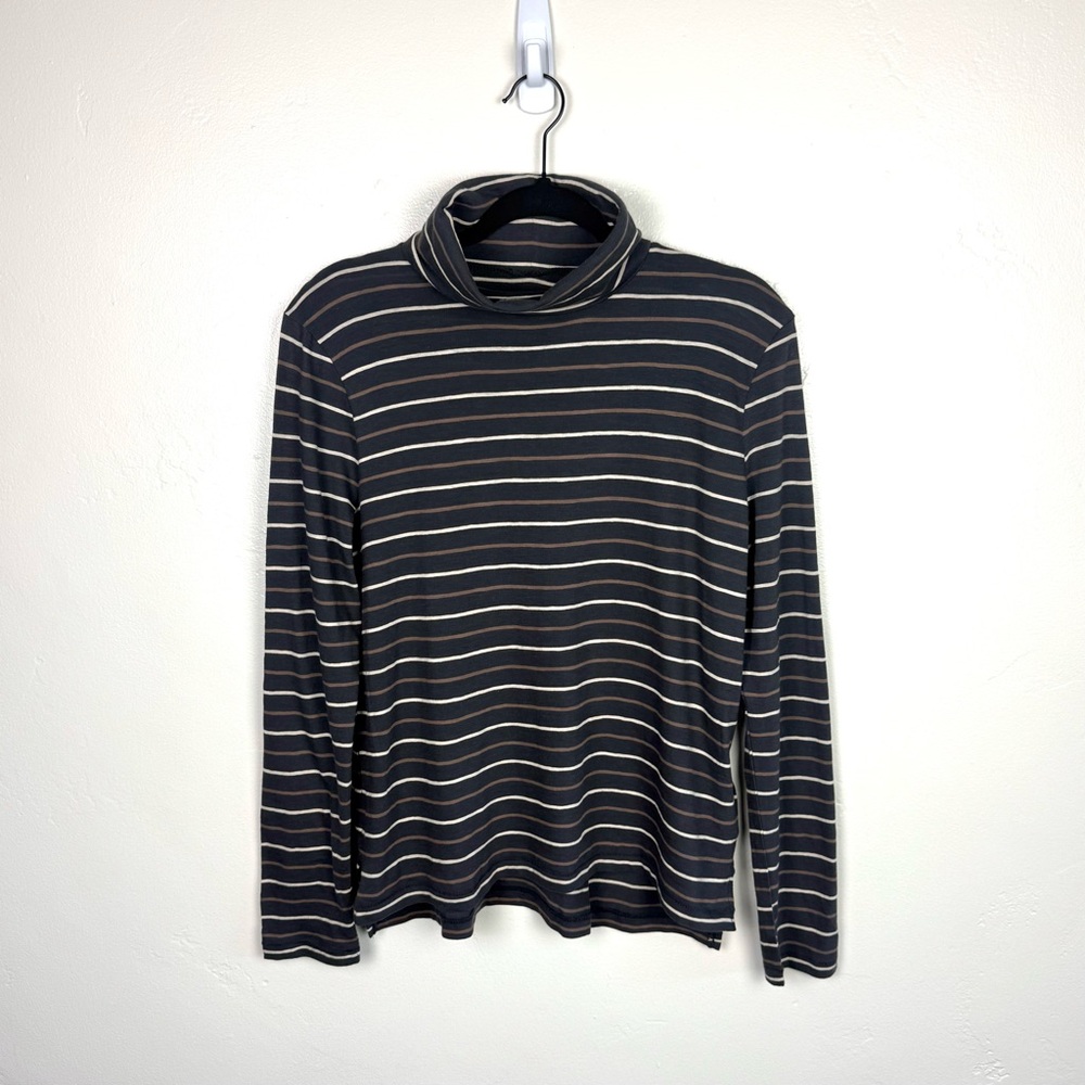 Madewell Striped Turtleneck Long Sleeve Top Brown Cream Cotton Minimal